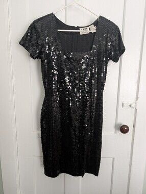 Vintage 1980s Black Sequin Mini Dress by Niteline